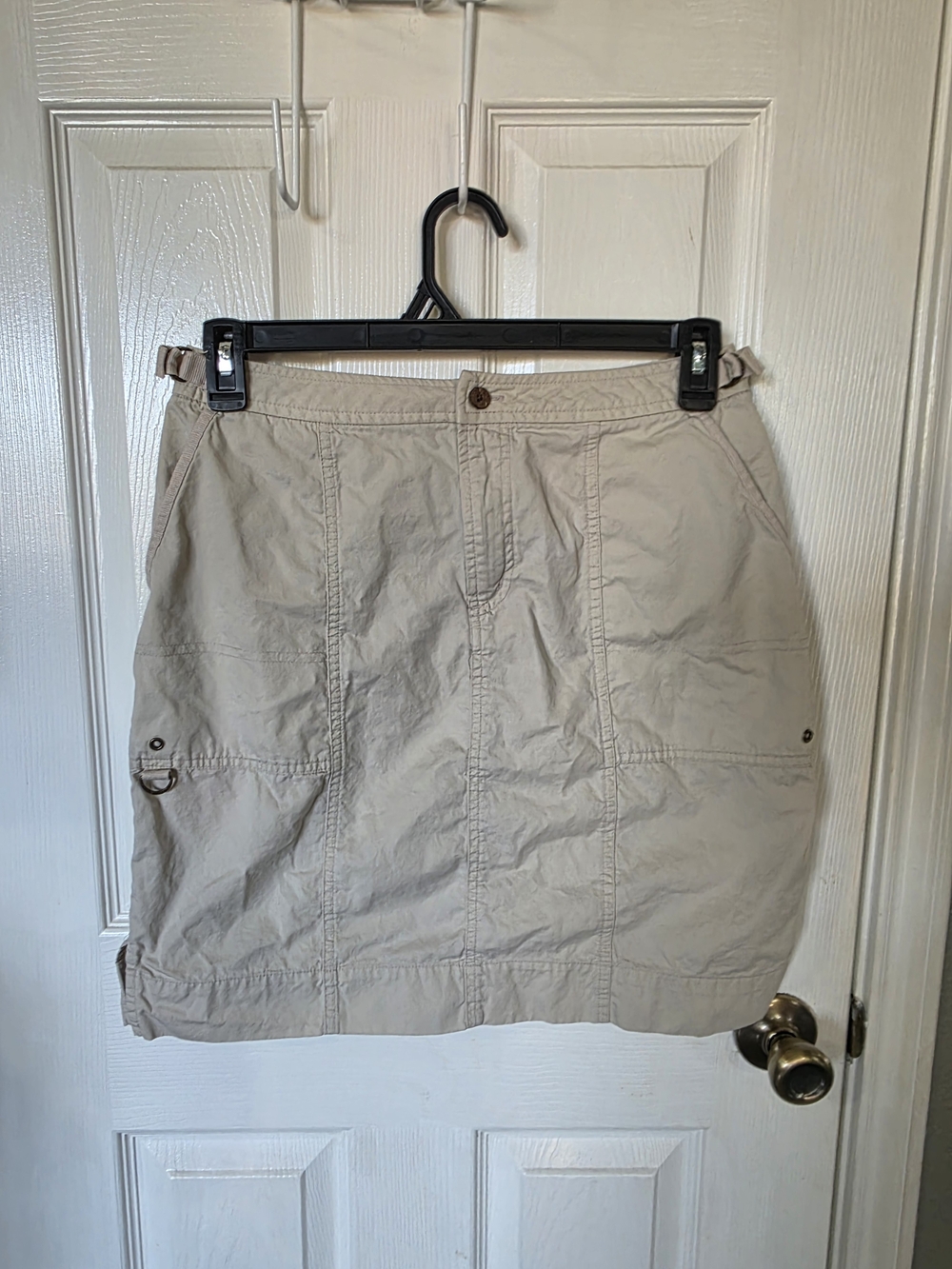 Neutral Beige Utility Mini Skirt with Panel Stitching